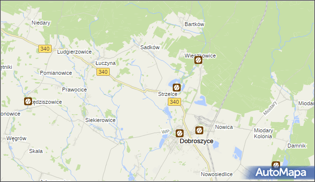 mapa Strzelce gmina Dobroszyce, Strzelce gmina Dobroszyce na mapie Targeo