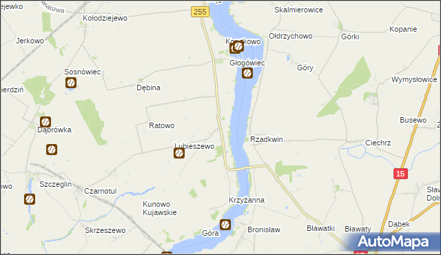 mapa Strzelce gmina Mogilno, Strzelce gmina Mogilno na mapie Targeo