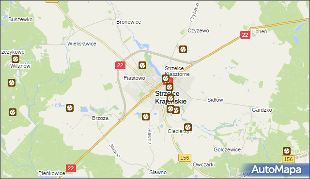 mapa Strzelce Krajeńskie, Strzelce Krajeńskie na mapie Targeo