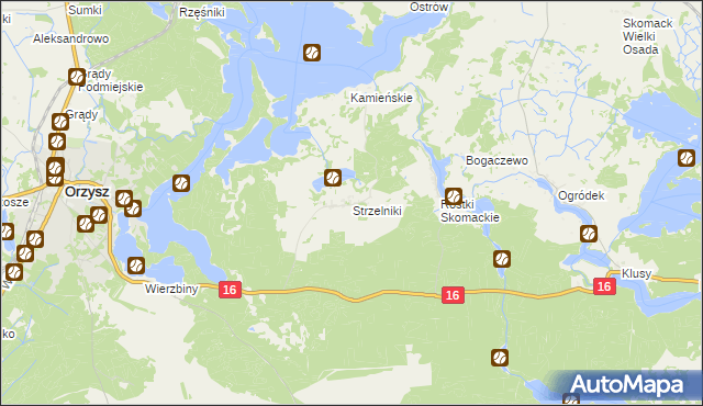 mapa Strzelniki gmina Orzysz, Strzelniki gmina Orzysz na mapie Targeo