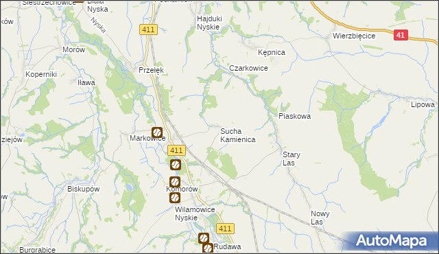 mapa Sucha Kamienica, Sucha Kamienica na mapie Targeo