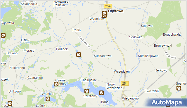 mapa Sucharzewo gmina Dąbrowa, Sucharzewo gmina Dąbrowa na mapie Targeo