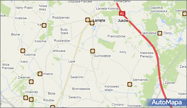 mapa Suchodębie gmina Łanięta, Suchodębie gmina Łanięta na mapie Targeo