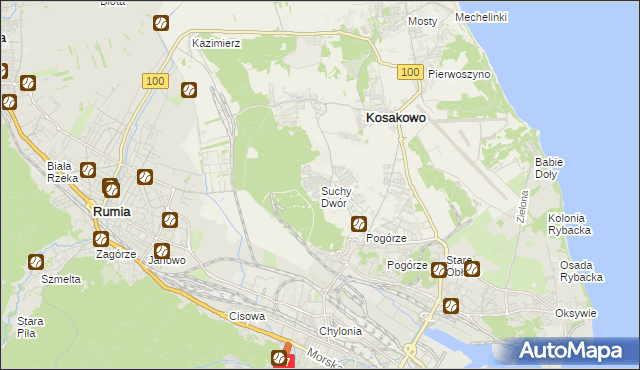 mapa Suchy Dwór gmina Kosakowo, Suchy Dwór gmina Kosakowo na mapie Targeo