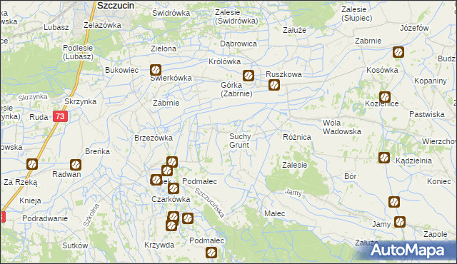 mapa Suchy Grunt gmina Szczucin, Suchy Grunt gmina Szczucin na mapie Targeo