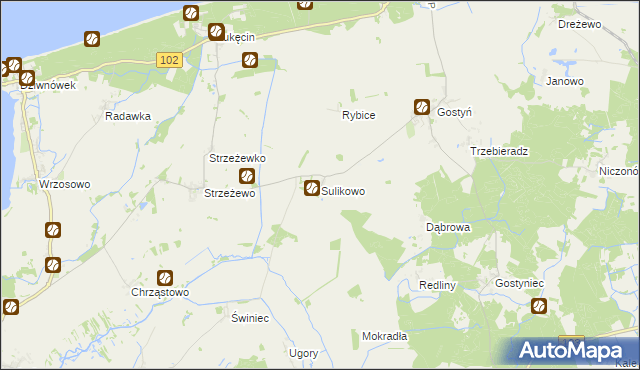 mapa Sulikowo gmina Świerzno, Sulikowo gmina Świerzno na mapie Targeo