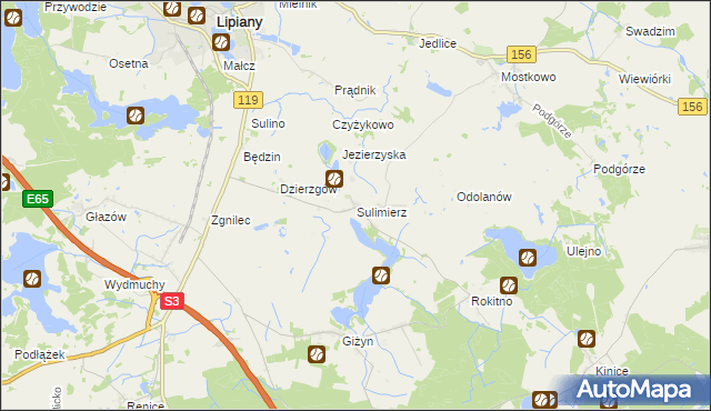 mapa Sulimierz gmina Myślibórz, Sulimierz gmina Myślibórz na mapie Targeo