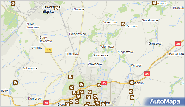 mapa Sulisławice gmina Świdnica, Sulisławice gmina Świdnica na mapie Targeo