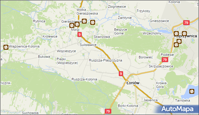 mapa Suliszów gmina Łoniów, Suliszów gmina Łoniów na mapie Targeo
