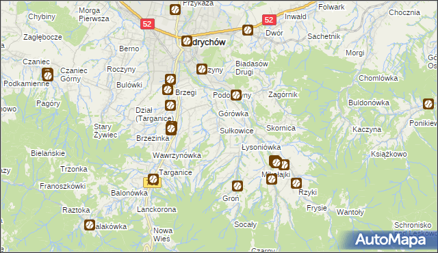 mapa Sułkowice gmina Andrychów, Sułkowice gmina Andrychów na mapie Targeo