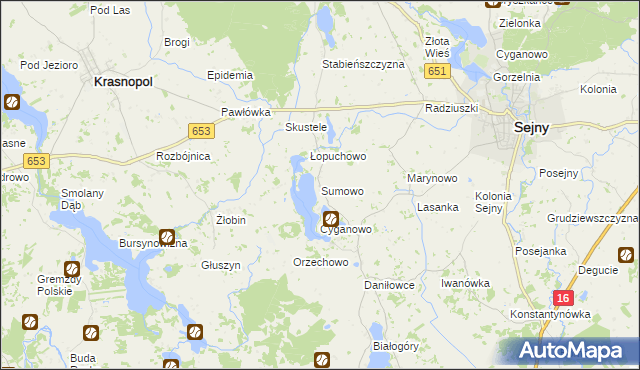 mapa Sumowo gmina Sejny, Sumowo gmina Sejny na mapie Targeo