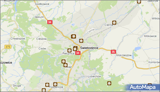 mapa Świebodzice, Świebodzice na mapie Targeo