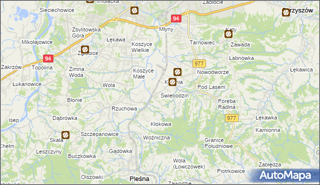 mapa Świebodzin gmina Pleśna, Świebodzin gmina Pleśna na mapie Targeo