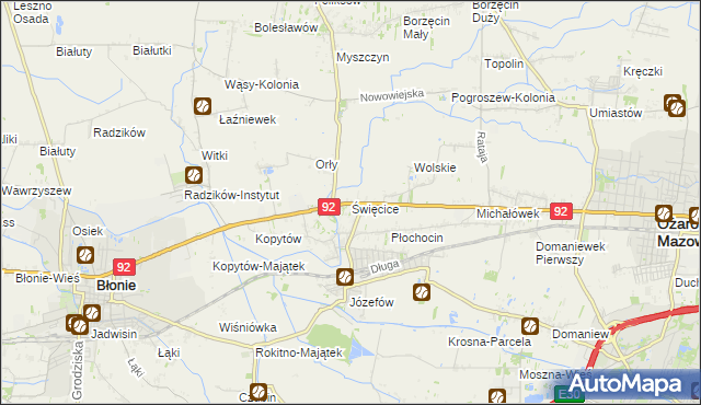 mapa Święcice gmina Ożarów Mazowiecki, Święcice gmina Ożarów Mazowiecki na mapie Targeo