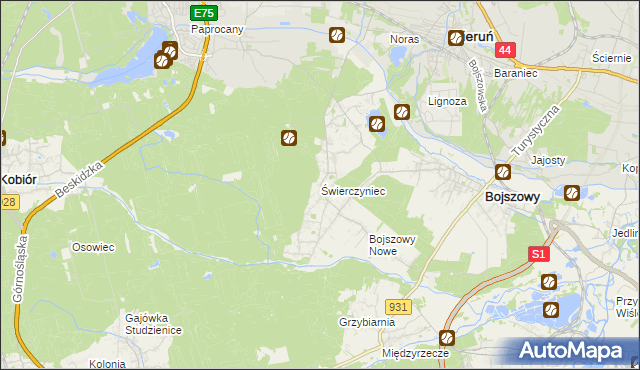 mapa Świerczyniec gmina Bojszowy, Świerczyniec gmina Bojszowy na mapie Targeo