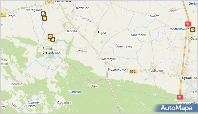 mapa Świerczynki gmina Łysomice, Świerczynki gmina Łysomice na mapie Targeo