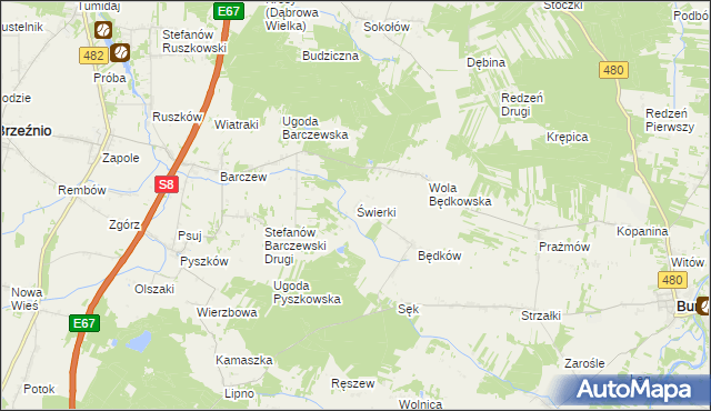 mapa Świerki gmina Burzenin, Świerki gmina Burzenin na mapie Targeo