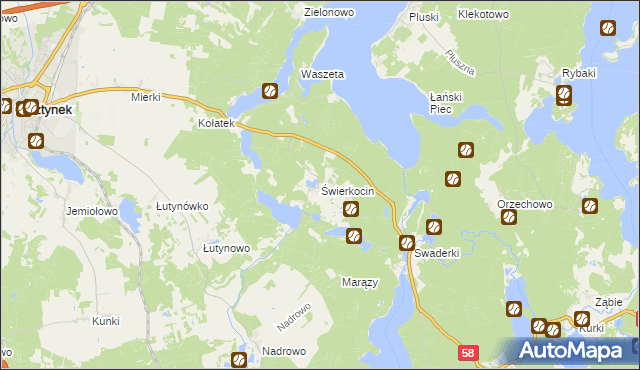 mapa Świerkocin gmina Olsztynek, Świerkocin gmina Olsztynek na mapie Targeo