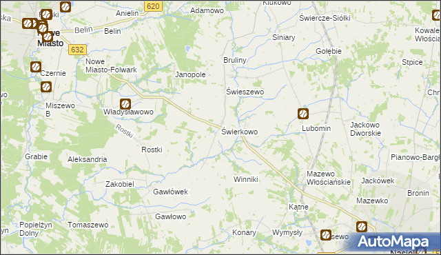 mapa Świerkowo gmina Świercze, Świerkowo gmina Świercze na mapie Targeo