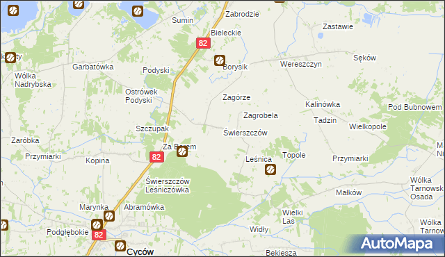 mapa Świerszczów gmina Cyców, Świerszczów gmina Cyców na mapie Targeo