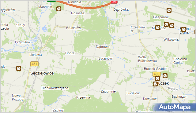 mapa Sycanów, Sycanów na mapie Targeo