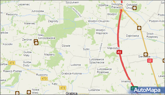 mapa Syski gmina Tuszyn, Syski gmina Tuszyn na mapie Targeo