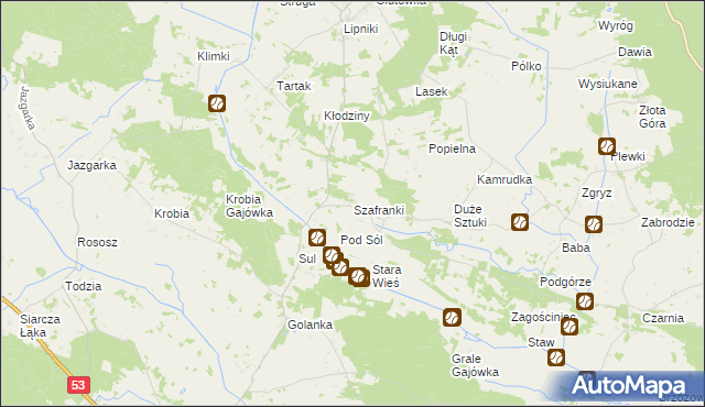 mapa Szafranki gmina Łyse, Szafranki gmina Łyse na mapie Targeo