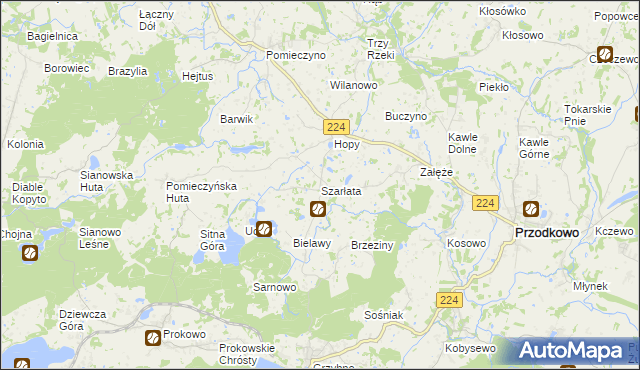 mapa Szarłata gmina Przodkowo, Szarłata gmina Przodkowo na mapie Targeo