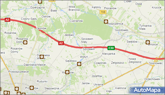 mapa Szczawin gmina Zgierz, Szczawin gmina Zgierz na mapie Targeo