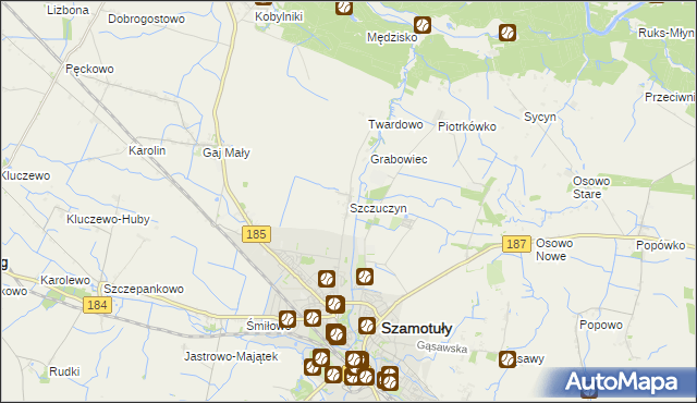 mapa Szczuczyn gmina Szamotuły, Szczuczyn gmina Szamotuły na mapie Targeo