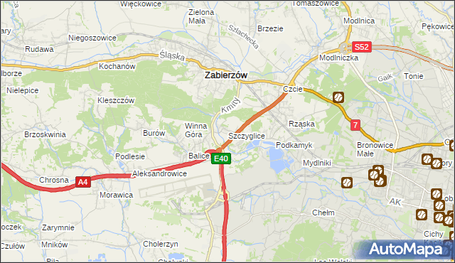 mapa Szczyglice gmina Zabierzów, Szczyglice gmina Zabierzów na mapie Targeo