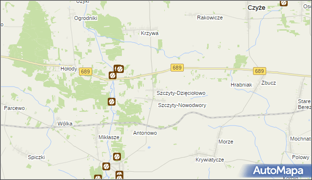 mapa Szczyty-Dzięciołowo, Szczyty-Dzięciołowo na mapie Targeo