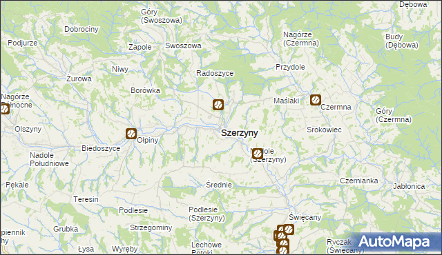 mapa Szerzyny, Szerzyny na mapie Targeo