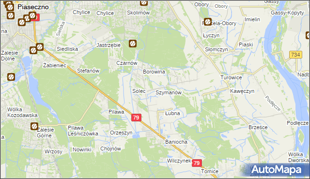 mapa Szymanów gmina Góra Kalwaria, Szymanów gmina Góra Kalwaria na mapie Targeo