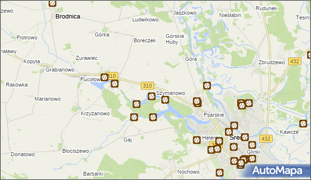 mapa Szymanowo gmina Śrem, Szymanowo gmina Śrem na mapie Targeo