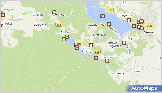 mapa Tarnów Jezierny, Tarnów Jezierny na mapie Targeo