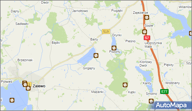 mapa Tarpno gmina Zalewo, Tarpno gmina Zalewo na mapie Targeo