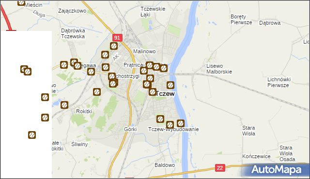 mapa Tczew, Tczew na mapie Targeo