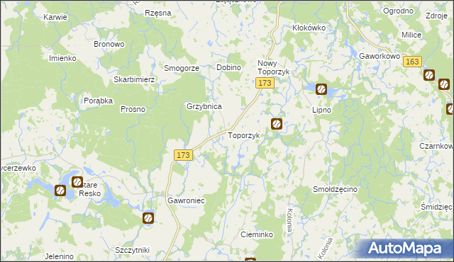 mapa Toporzyk gmina Połczyn-Zdrój, Toporzyk gmina Połczyn-Zdrój na mapie Targeo