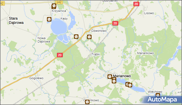 mapa Trąbki gmina Marianowo, Trąbki gmina Marianowo na mapie Targeo