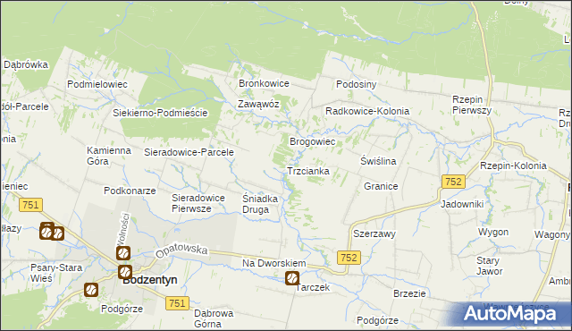 mapa Trzcianka gmina Bodzentyn, Trzcianka gmina Bodzentyn na mapie Targeo