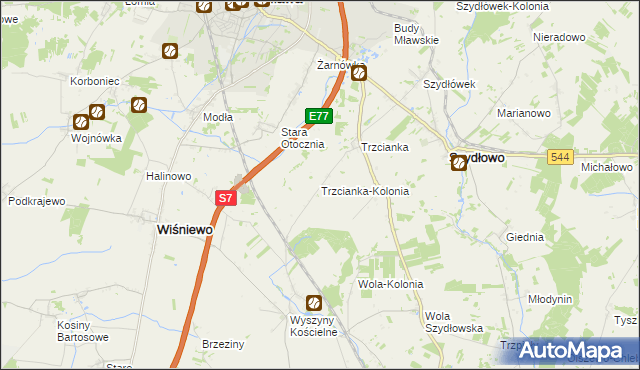 mapa Trzcianka-Kolonia gmina Szydłowo, Trzcianka-Kolonia gmina Szydłowo na mapie Targeo