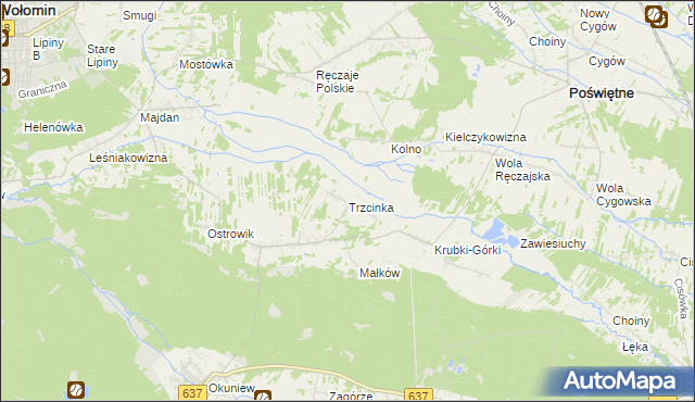 mapa Trzcinka gmina Poświętne, Trzcinka gmina Poświętne na mapie Targeo