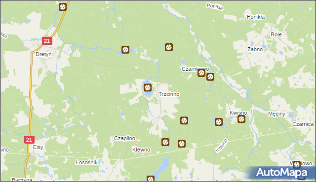 mapa Trzcinno gmina Miastko, Trzcinno gmina Miastko na mapie Targeo