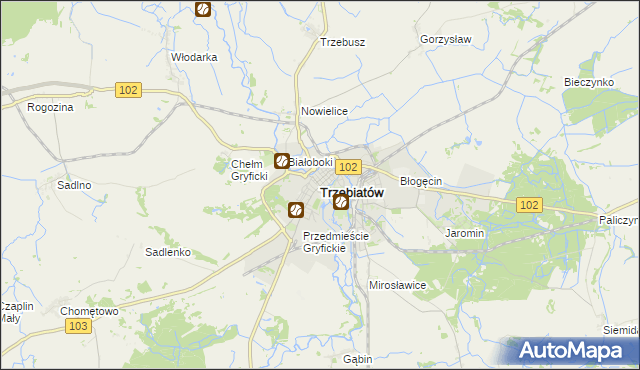 mapa Trzebiatów powiat gryficki, Trzebiatów powiat gryficki na mapie Targeo