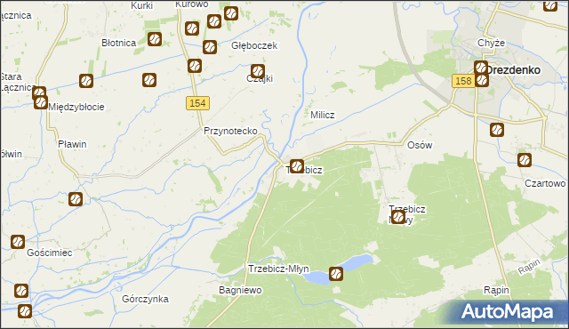 mapa Trzebicz gmina Drezdenko, Trzebicz gmina Drezdenko na mapie Targeo