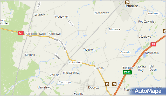 mapa Trzebień gmina Dobrcz, Trzebień gmina Dobrcz na mapie Targeo