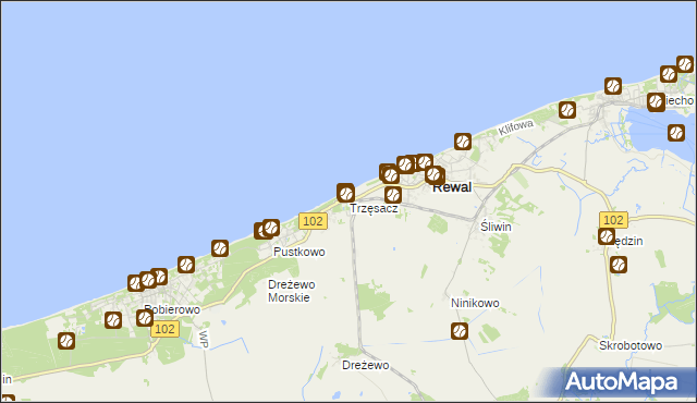 mapa Trzęsacz gmina Rewal, Trzęsacz gmina Rewal na mapie Targeo