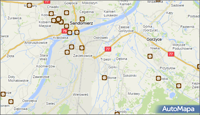 mapa Trześń gmina Gorzyce, Trześń gmina Gorzyce na mapie Targeo