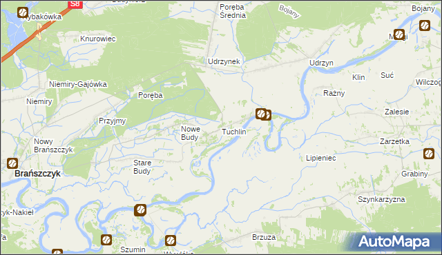 mapa Tuchlin gmina Brańszczyk, Tuchlin gmina Brańszczyk na mapie Targeo